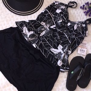 Maxine 2PC Tie Bust Floral Tankini Skirt Swimsuit